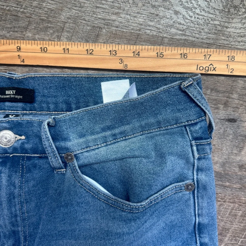 True Religion‎ Ricky Relaxed Straight Denim Shorts 34 Blue Raw Hem Horseshoe